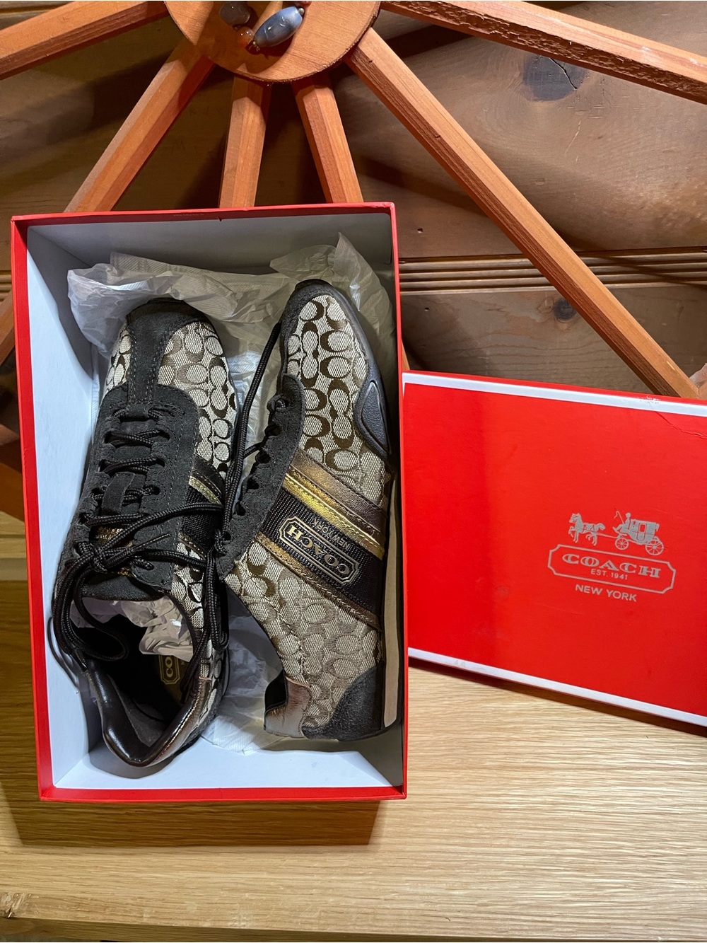 Coach New York Rufina Signature Sneakers A1950 / Khaki/Bronze/ COA/ Sz 6.5